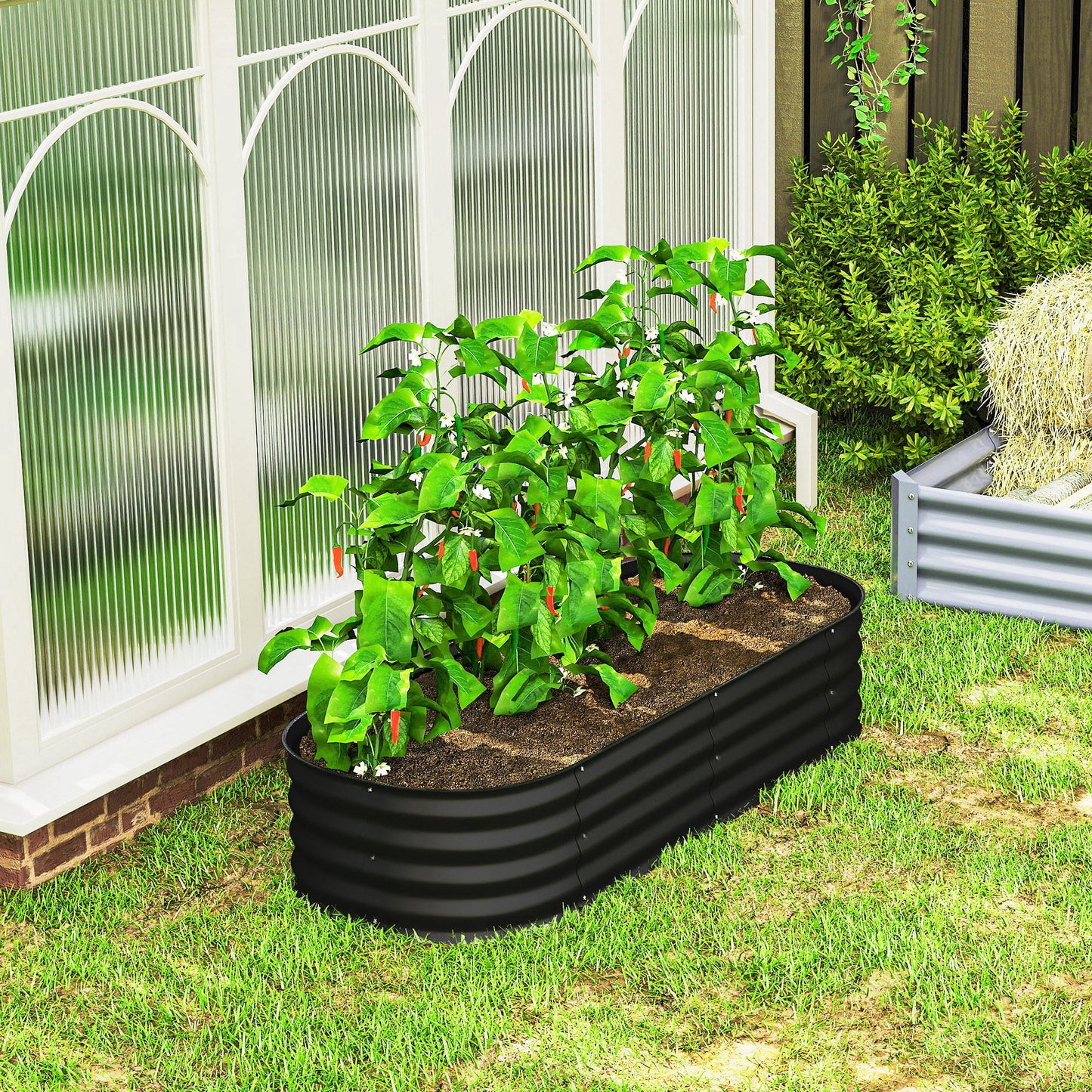 Galvanised Raised Garden Bed Planter Box with Safety Edging, Black