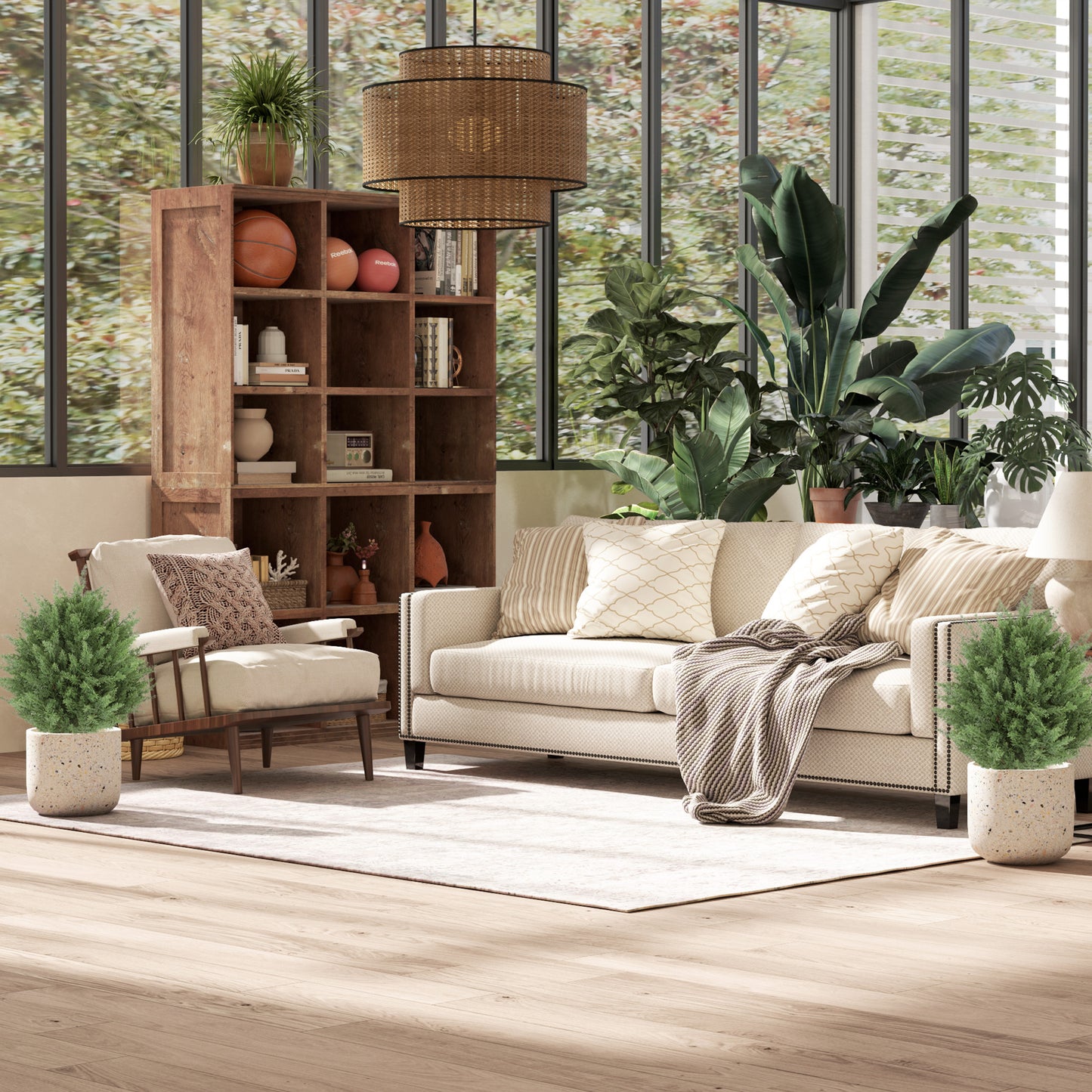 60 cm Artificial Cypress Tree with Ground Stake, Set of 2, Green