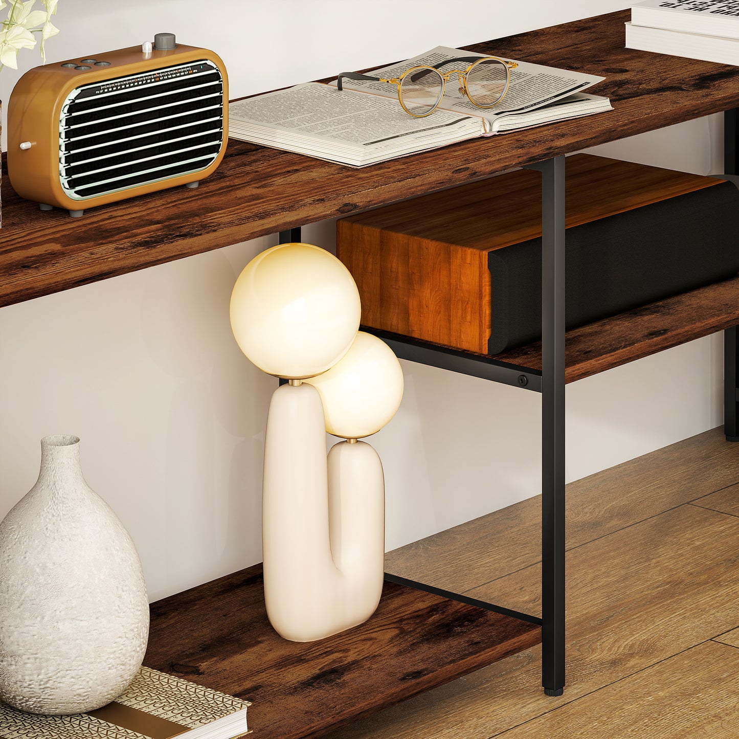 TV Unit for TVs up to 55 Inches, Industrial TV Stand with Shelves