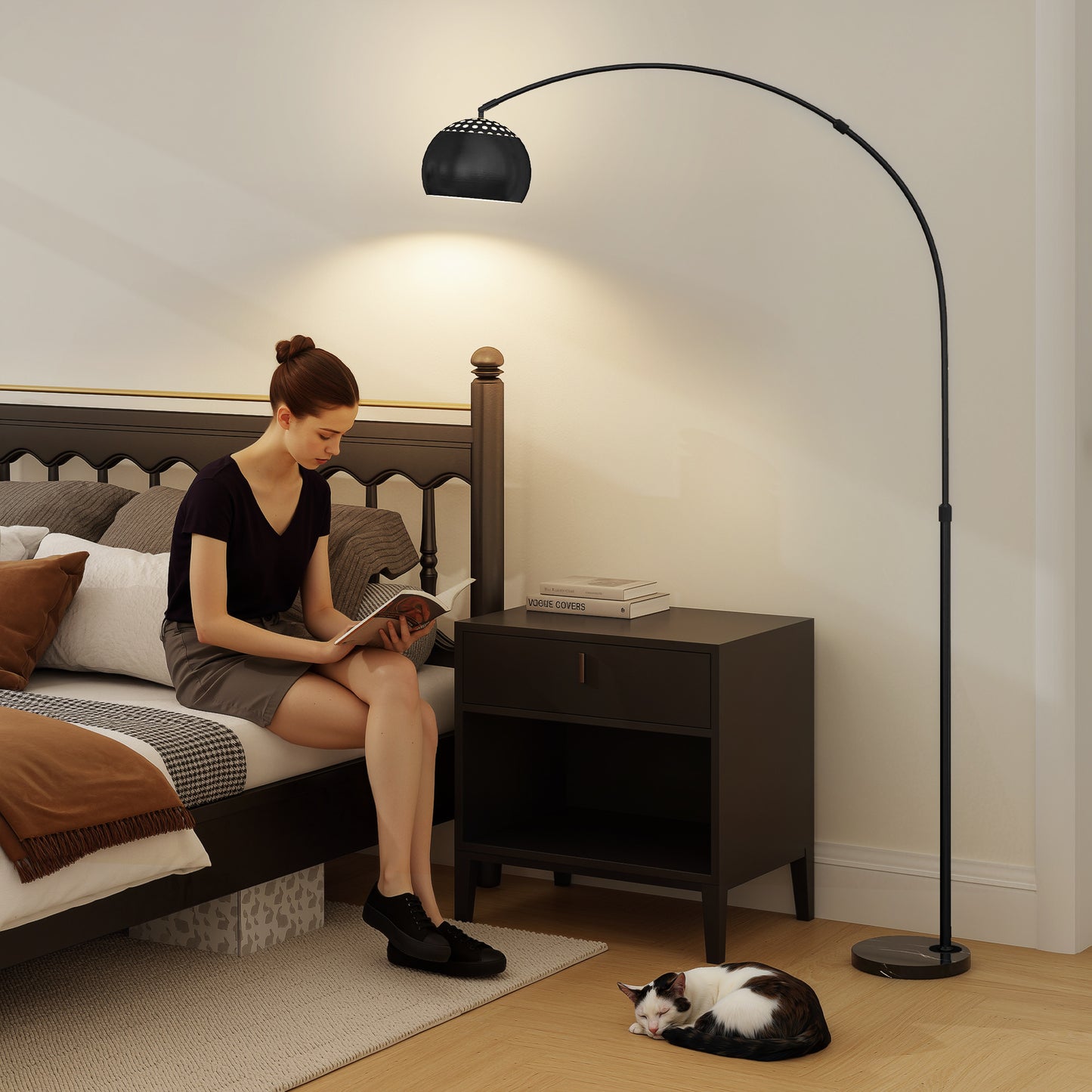 Arc Floor Lamp for Living Room, Free Standing Tall Lamp, Black