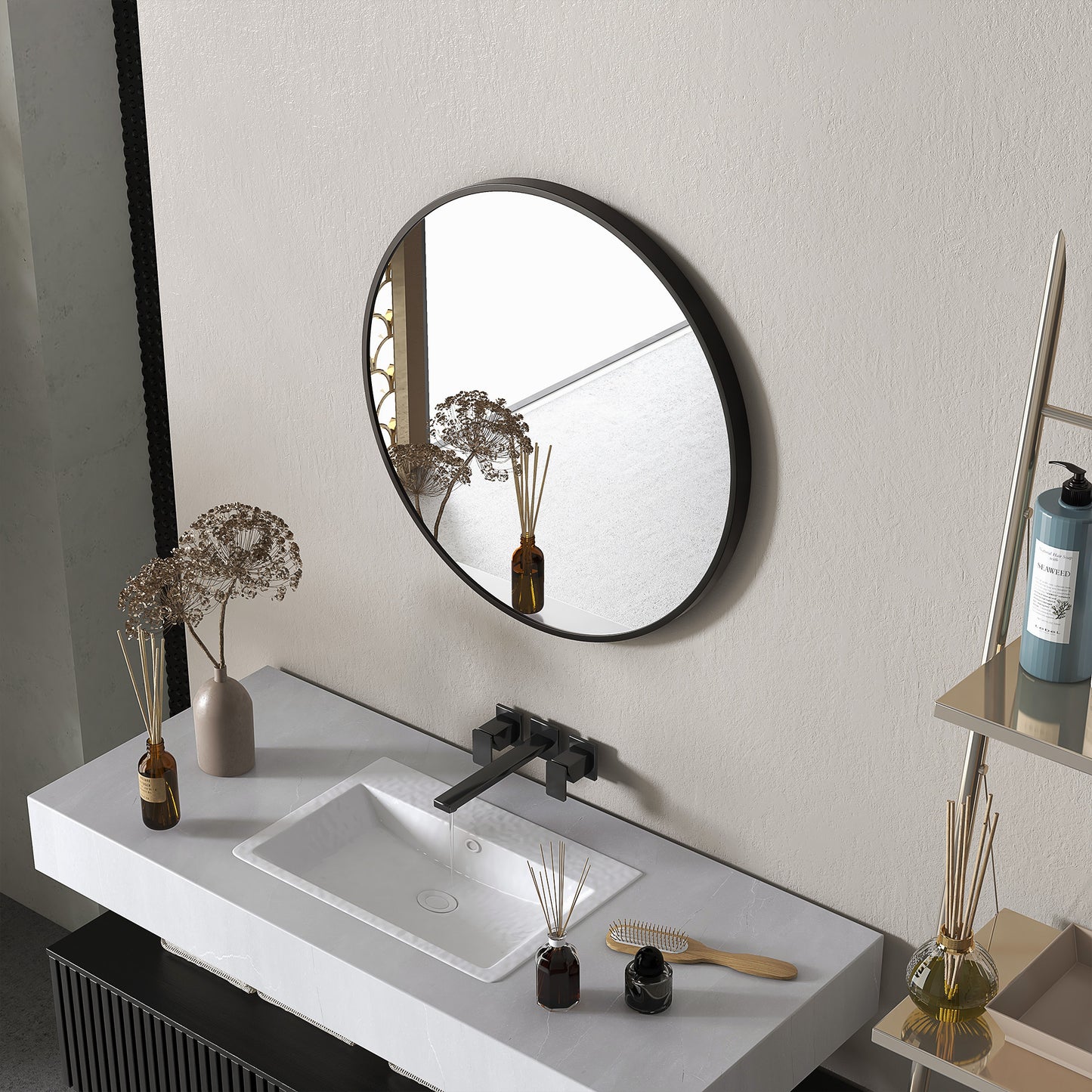 Round Bathroom Mirror, Modern Wall Mirror Aluminium Frame, 70 x 70cm