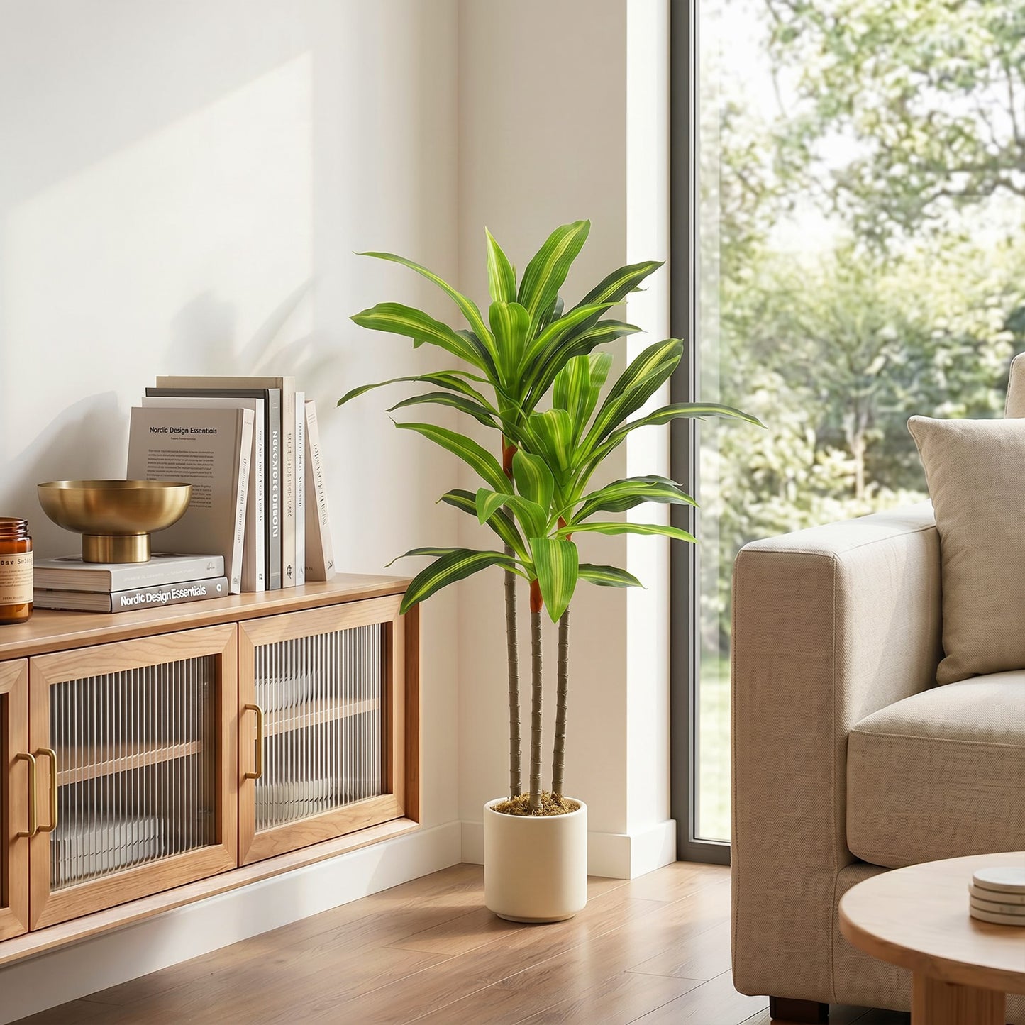 90cm Artificial Dracaena Tree, Decorative Artificial Plants with Bendable Trunks and White Planter for Living Room Bedroom Home Office Decor, Green
