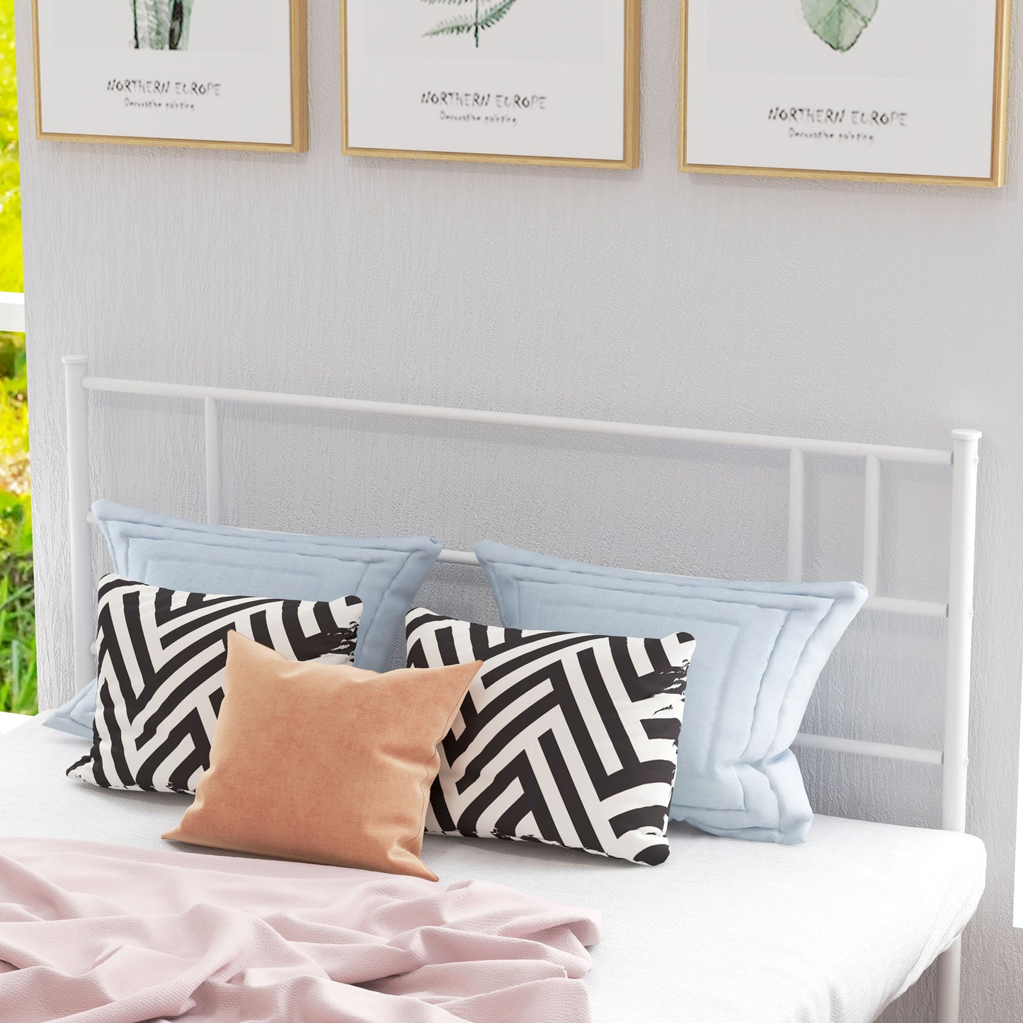 Double Metal Bed Frame Solid Bedstead Base with Headboard and Footboard, Metal Slat Support and Underbed Storage Space, Bedroom Furniture