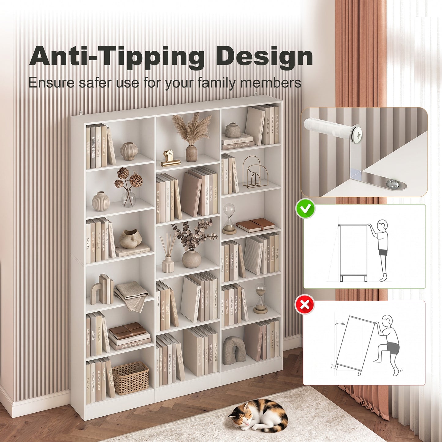 Bookcase Freestanding Open Storage Shelf with 17 Compartments