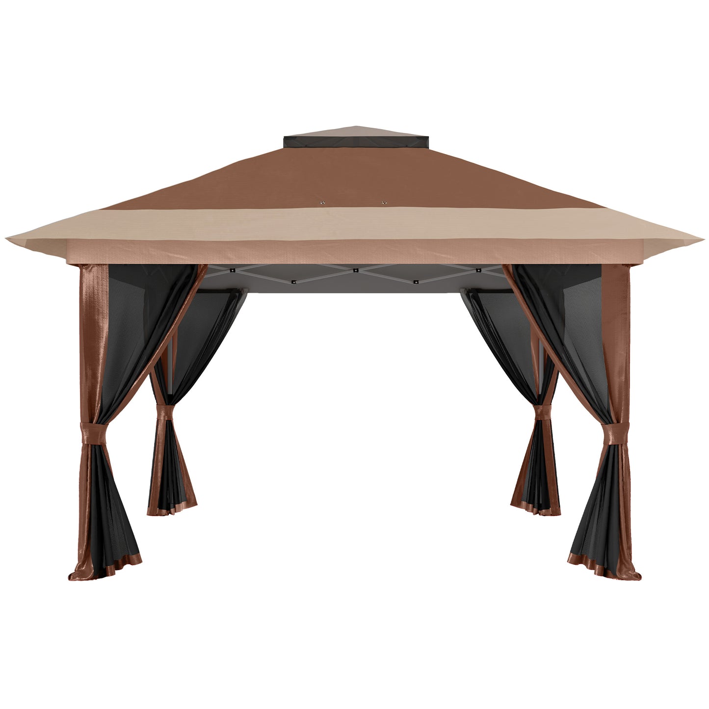 3.6 x 3.6m Pop Up Gazebo with Netting and Wheeled Bag, Brown