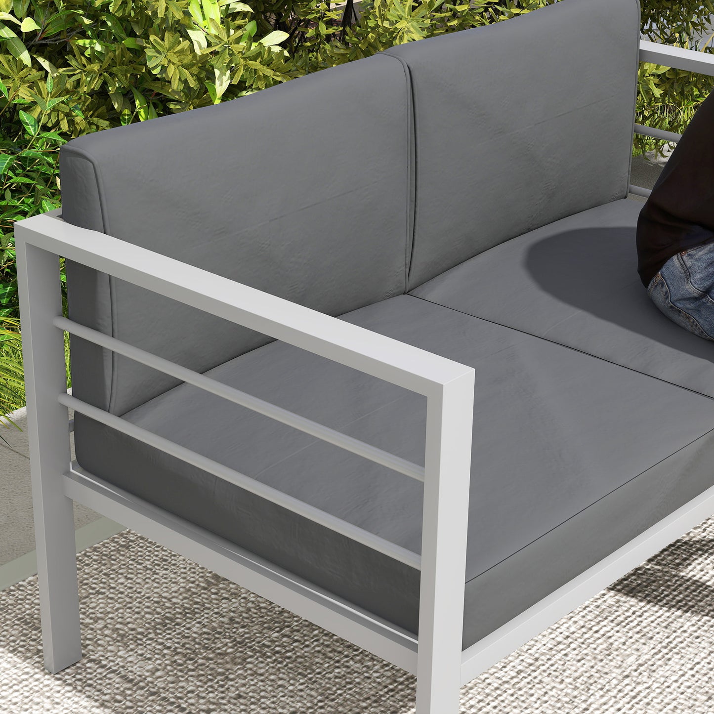 All-Weather Garden Loveseat with Removable Cushions, Charcoal Grey