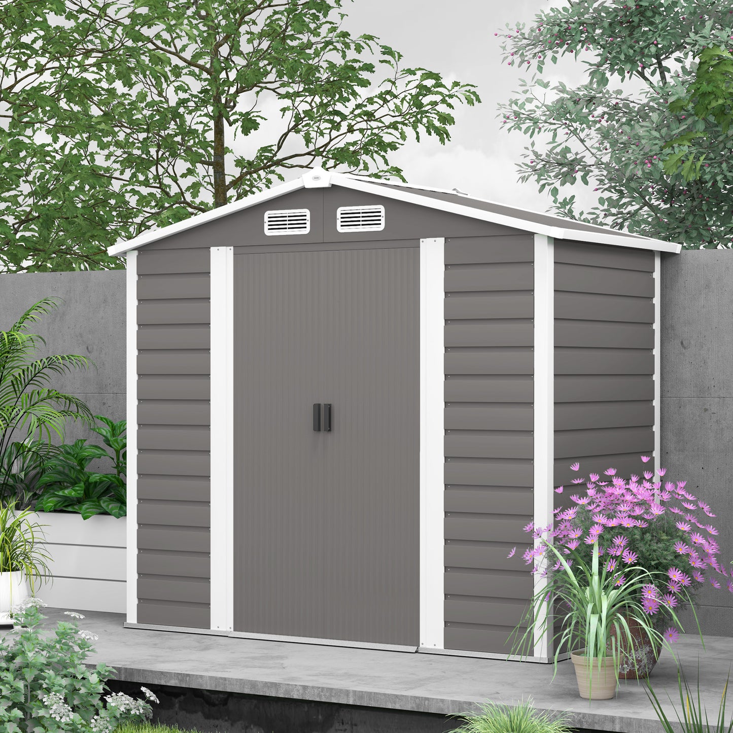 7 x 4ft Upgraded Metal Shed with Lock, Easy to Assemble, Light Grey