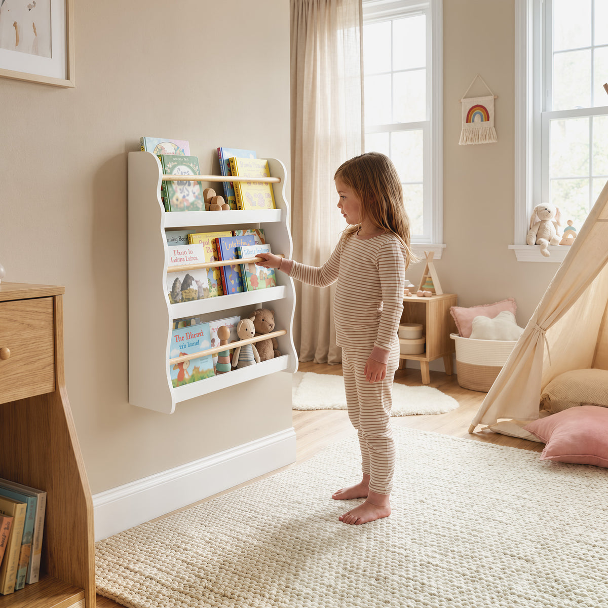 Kids' 3-Tier Wall-Mounted Bookshelf - White