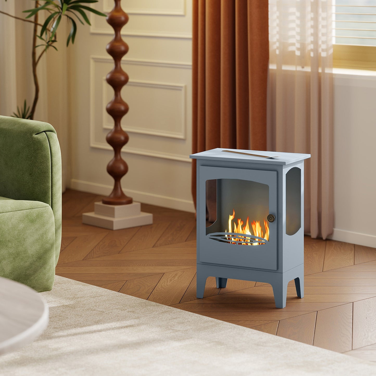 Freestanding Bioethanol Fireplace Ethanol Fireplace Stove, Grey
