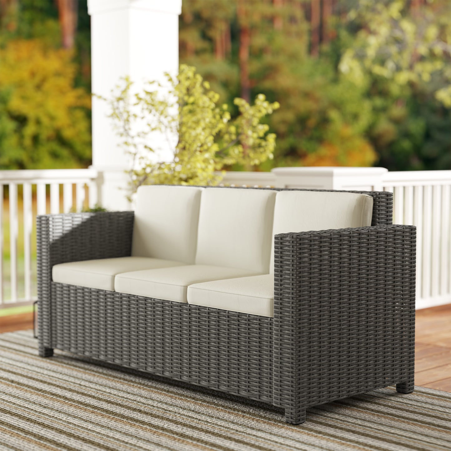 Rattan Wicker 3-seater Chair Patio Furniture w/ Cushion Cream