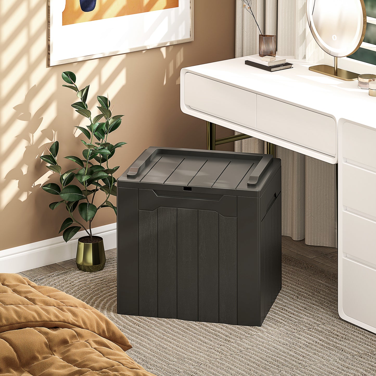 107 L Plastic Storage Chest with Lock Hole and Handles Charcoal Grey
