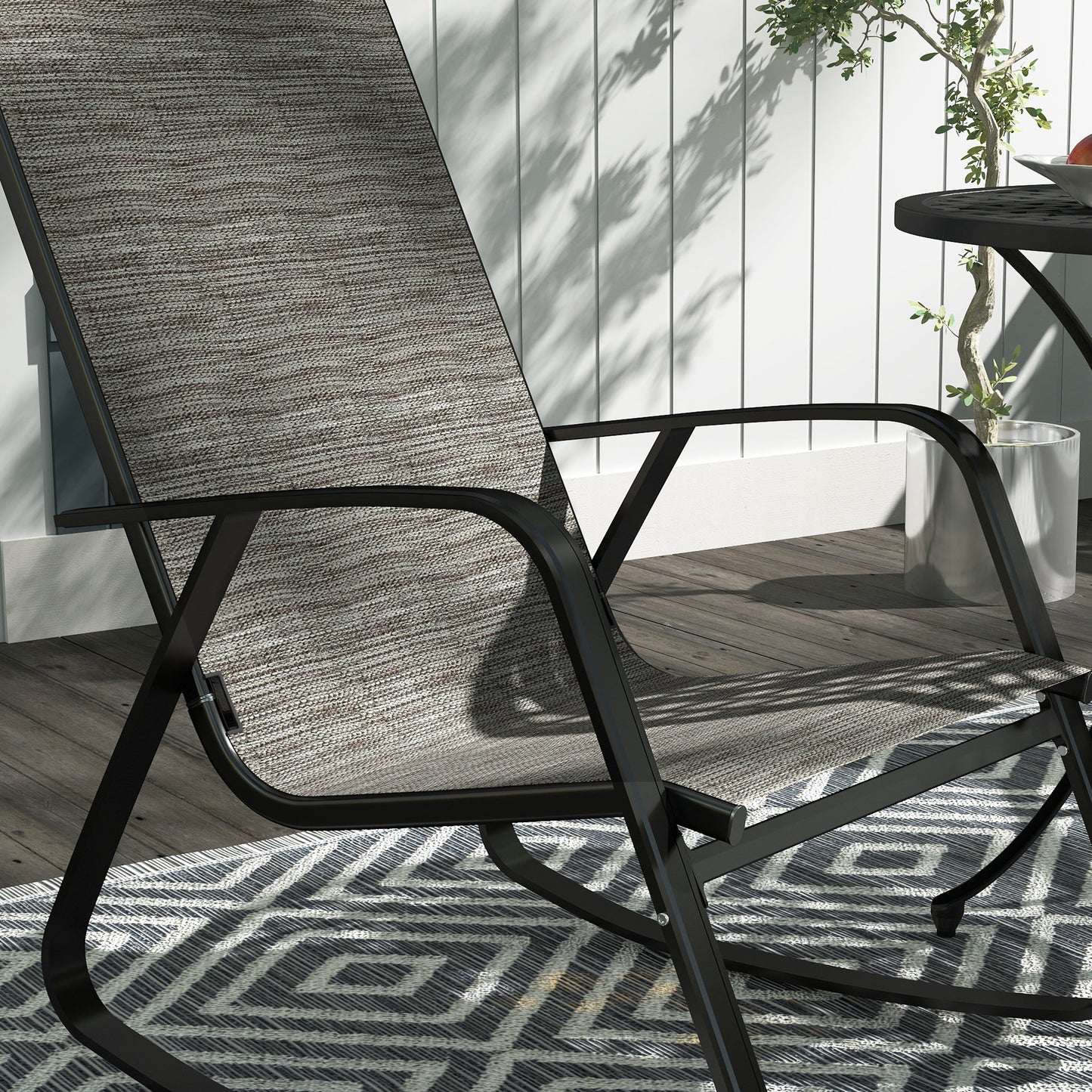 2PCS Garden Rocking Chairs with Armrests, High Back, Light Brown