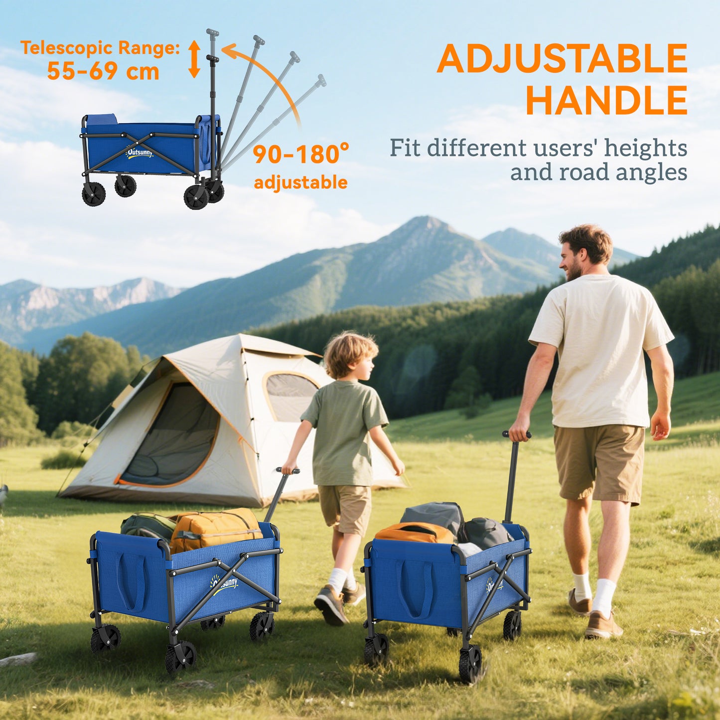 41L Festival Trolley, 60kg Heavy Duty Folding Trolley Cart, Blue