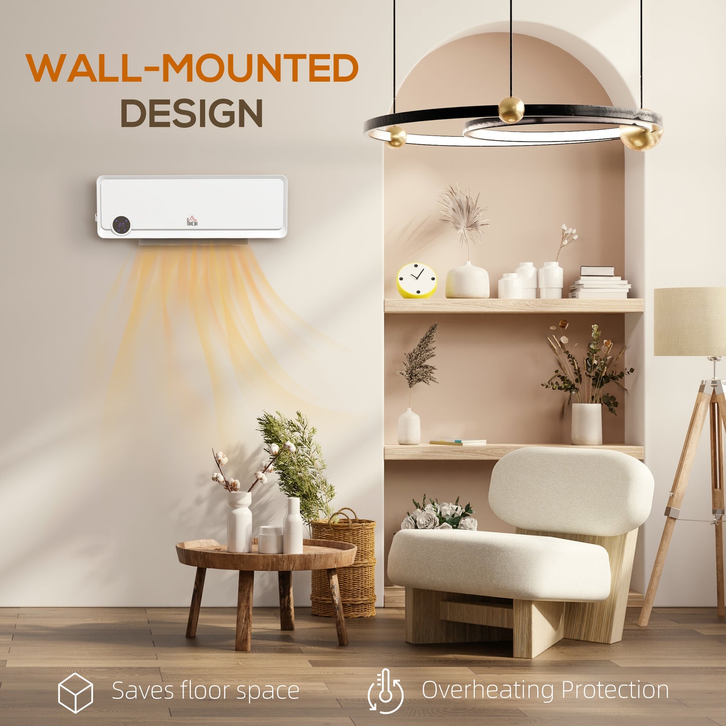 1000W/2000W Wall Downflow Heater 10-49°C Temperature, White