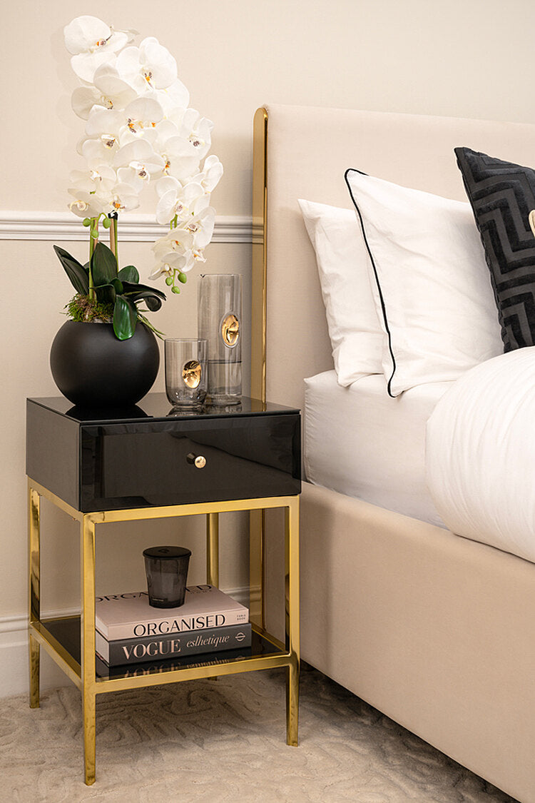 Stiletto Black Glass and Brass Side Table