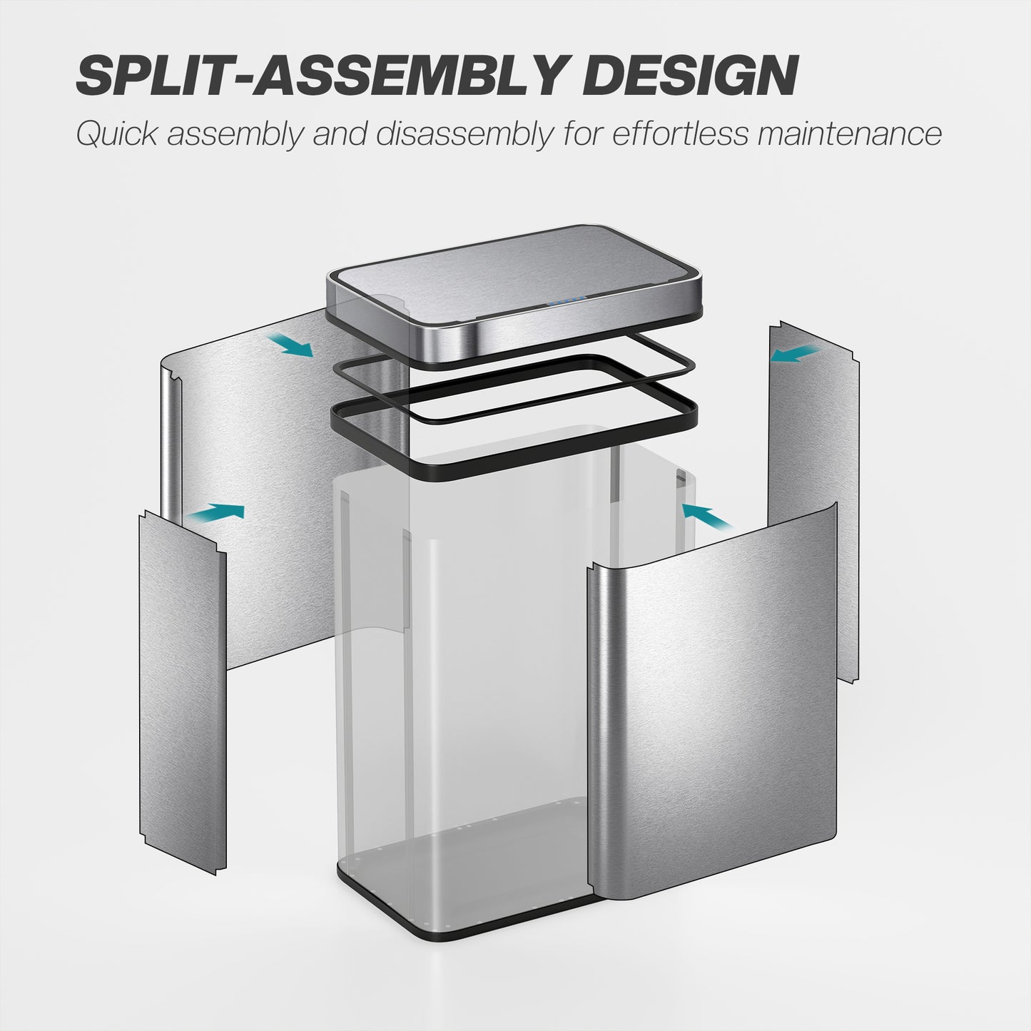 50 L Kitchen Bin with Fingerprint-Proof Stainless Steel, Silver Tone