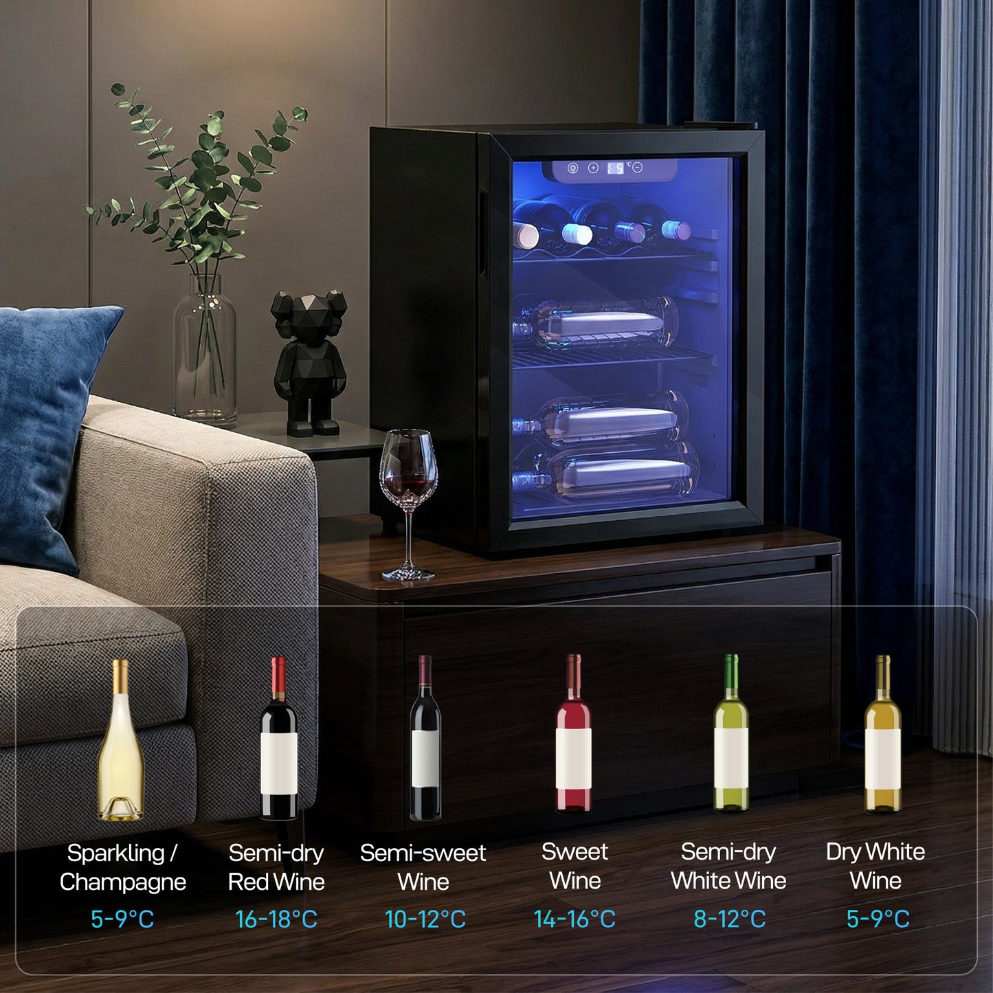 16 Bottle Wine Cooler, 4-16°C Under Counter Drinks Beer Wine Fridge
