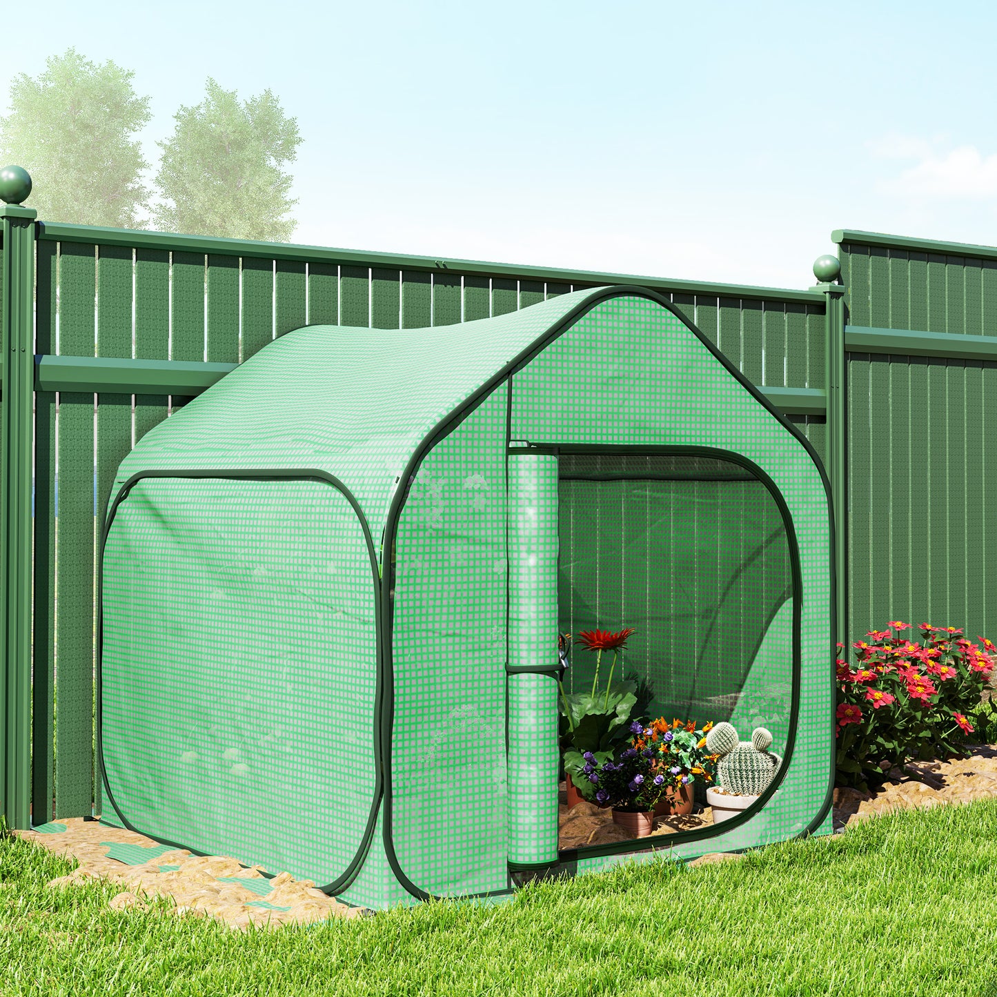 Mini Pop Up Greenhouse w/ Reinforced PE Cover, Zipper Door, Green