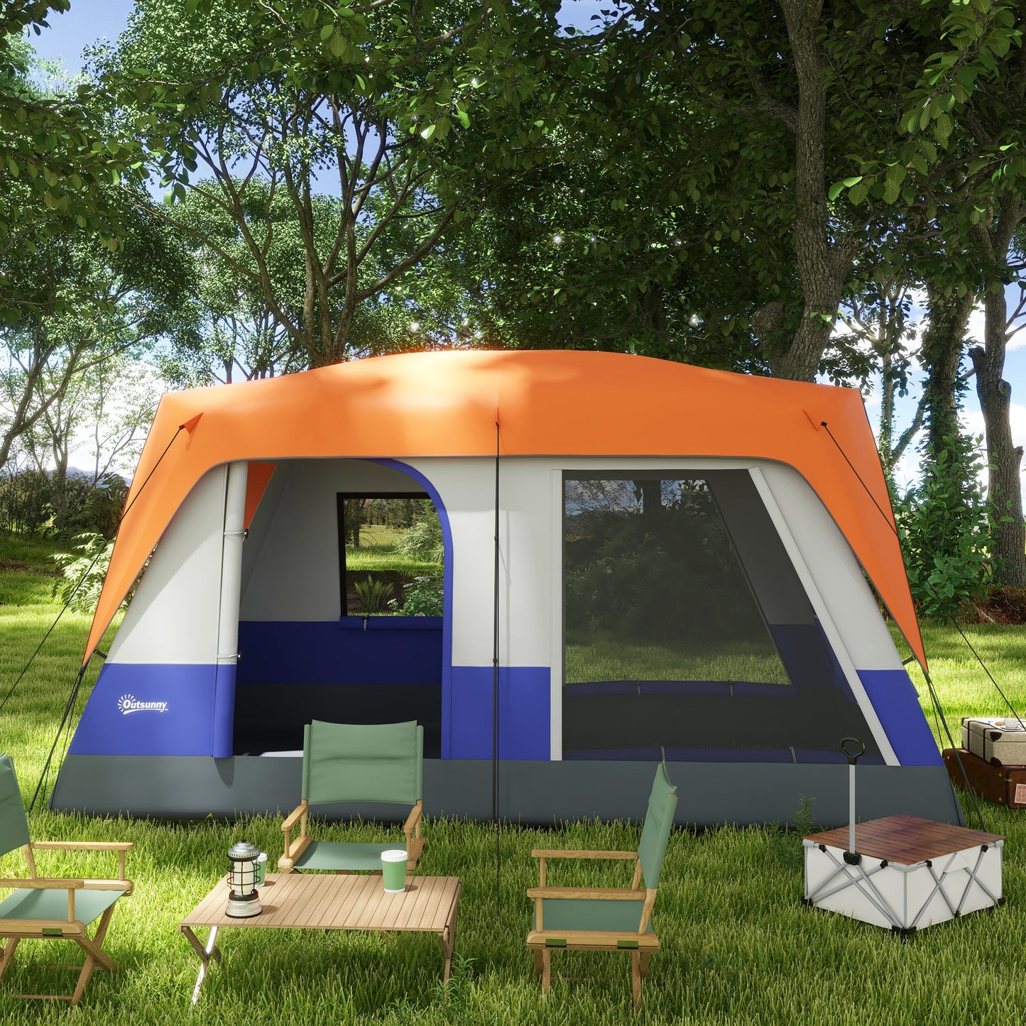 Camping Tent with 3000mm Waterproof Rainfly & Screen Panels, Orange