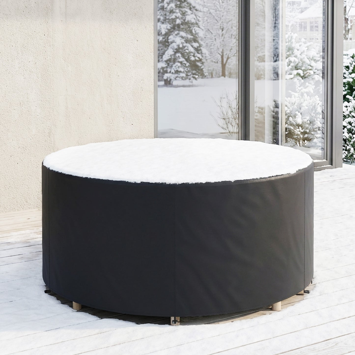 Round Garden Furniture Cover Waterproof Dia.214 x 70 cm, Black