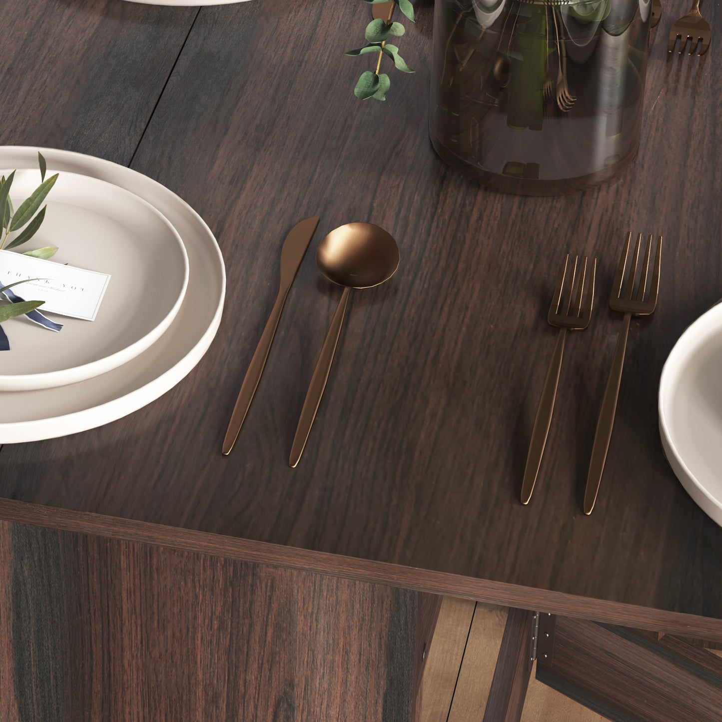 Oval Kitchen Table for Dining Room, Small Space Chocolate Wood Effect