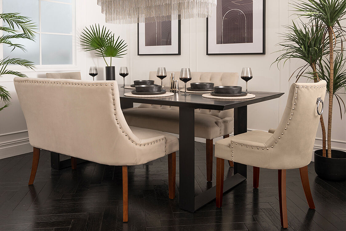 Torino Bench – Taupe – Walnut Legs