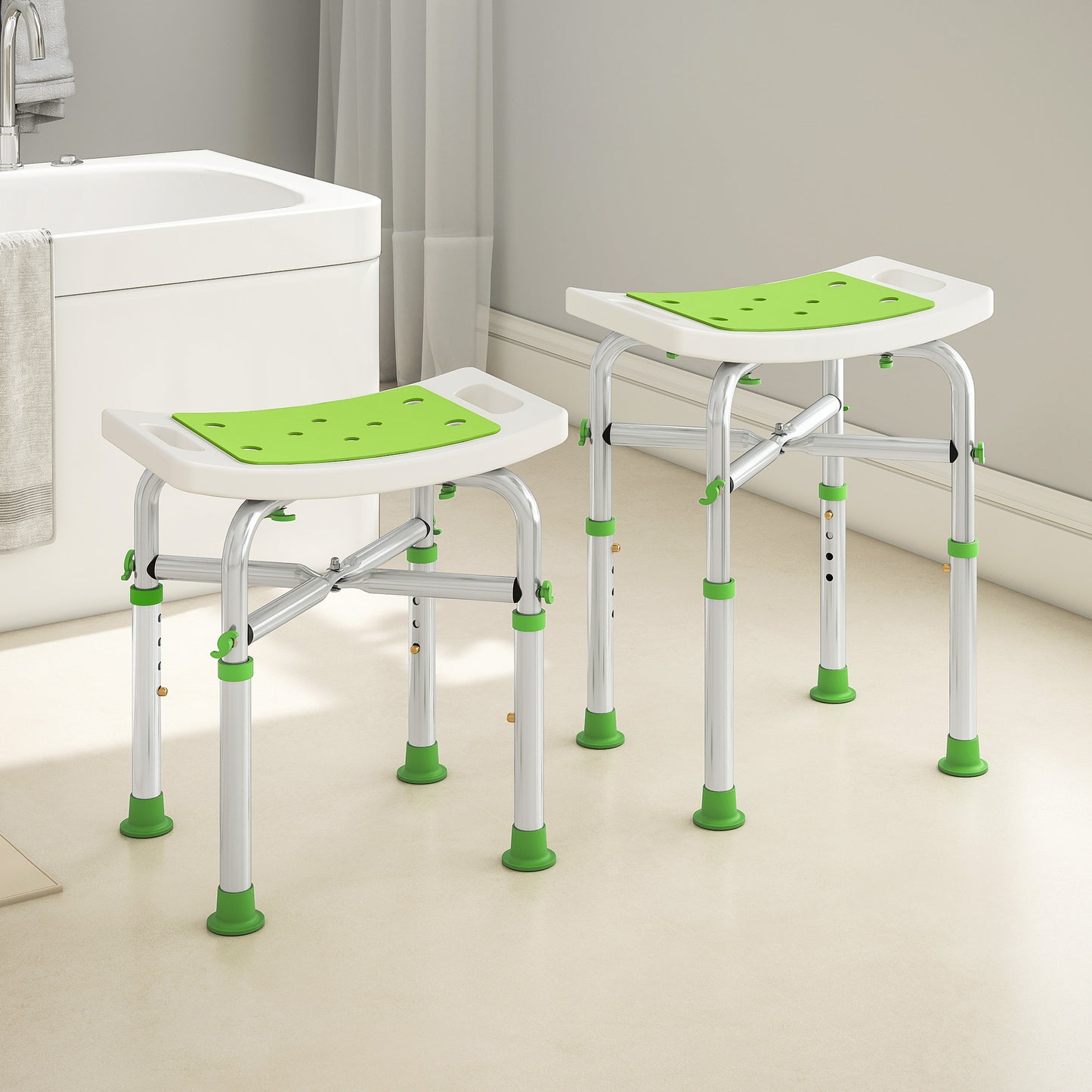 Adjustable Shower Stool with Foot Pads for Elderly Disabled Green