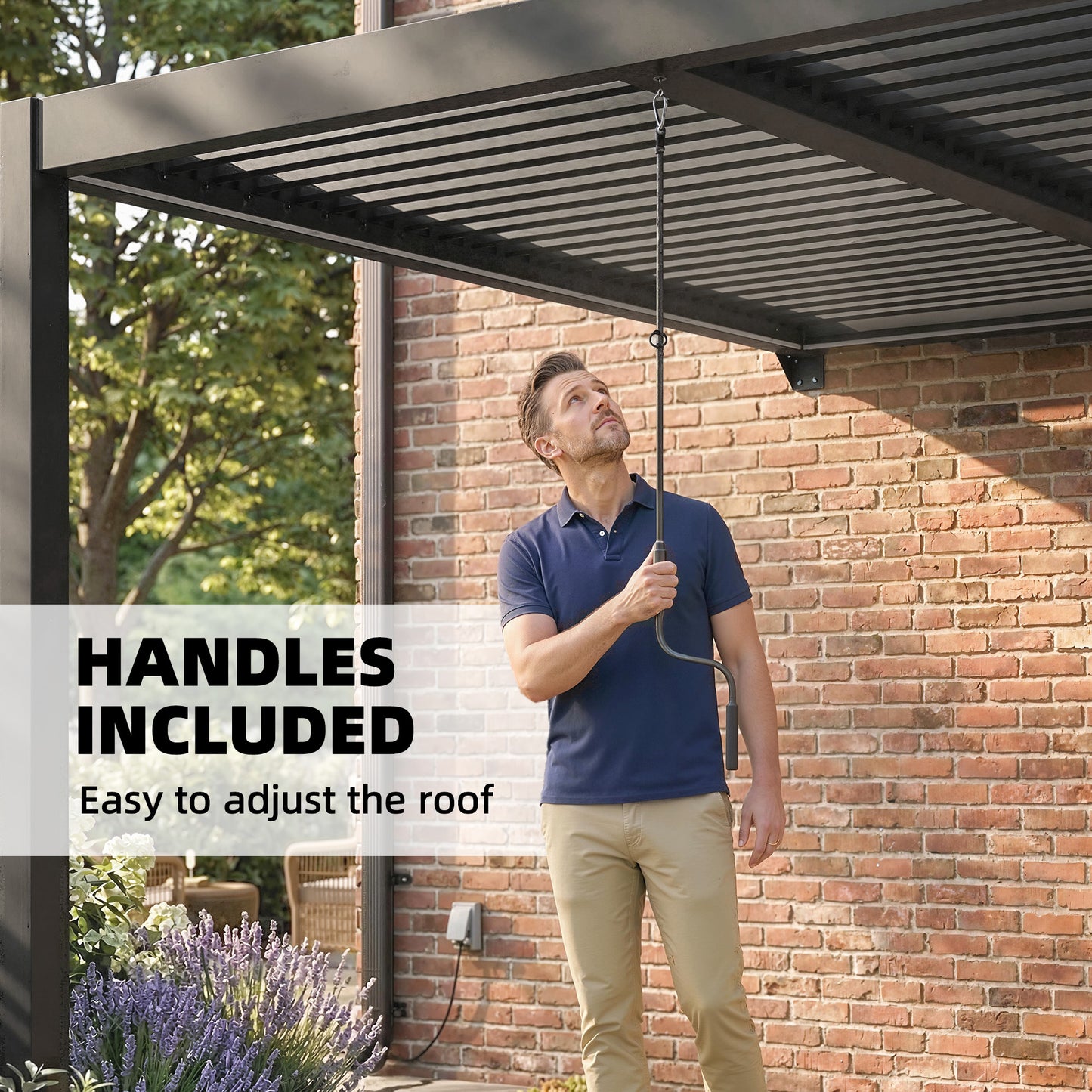 3 x 3 m Louvered Pergola with LED Lights, Metal Louvres, Dark Grey