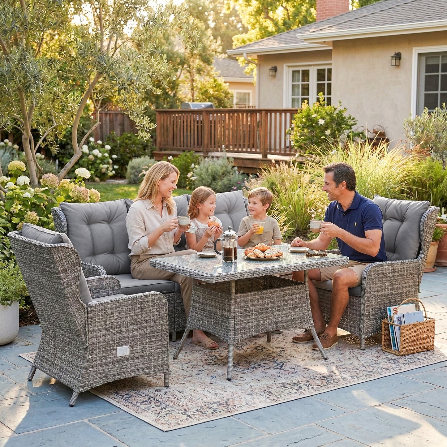 4 Piece Rattan Garden Furniture Set with Cushions, Grey