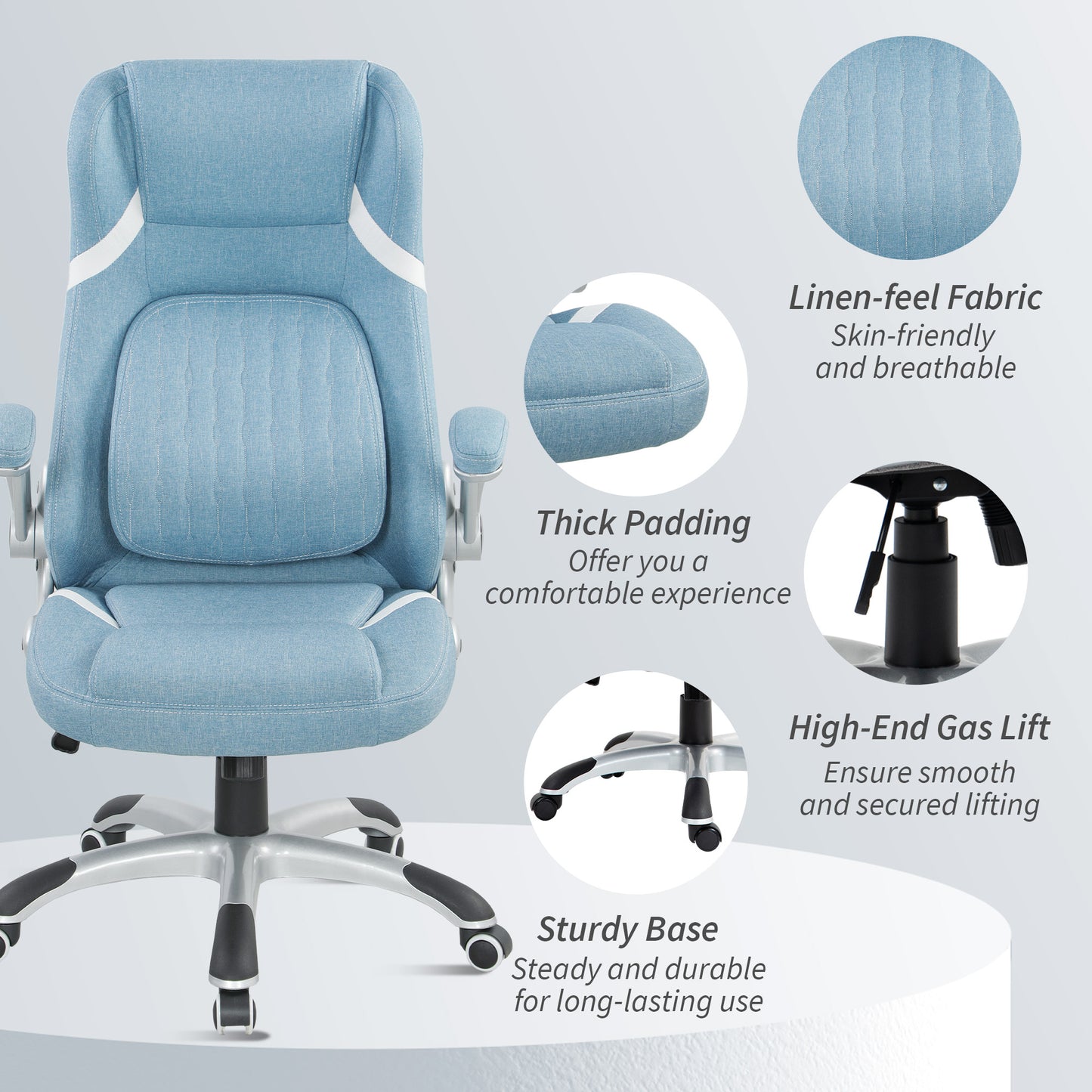 Fabric Office Desk Chair w/ Adjustable Height Tilt Function Blue