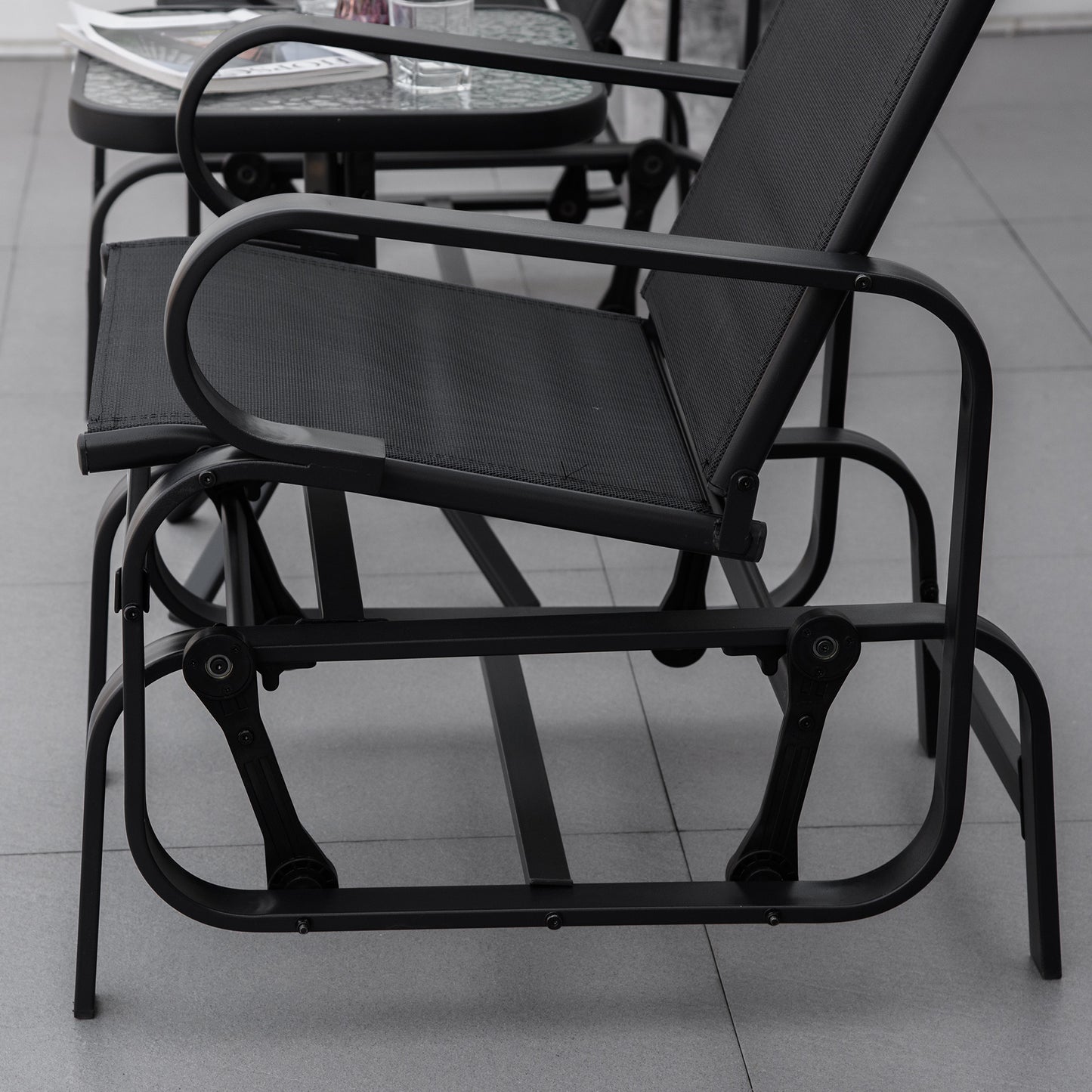 Outdoor Gliding Rocking Chair with Sturdy Metal Frame Garden Comfortable Swing Chair for Patio, Backyard and Poolside, Black