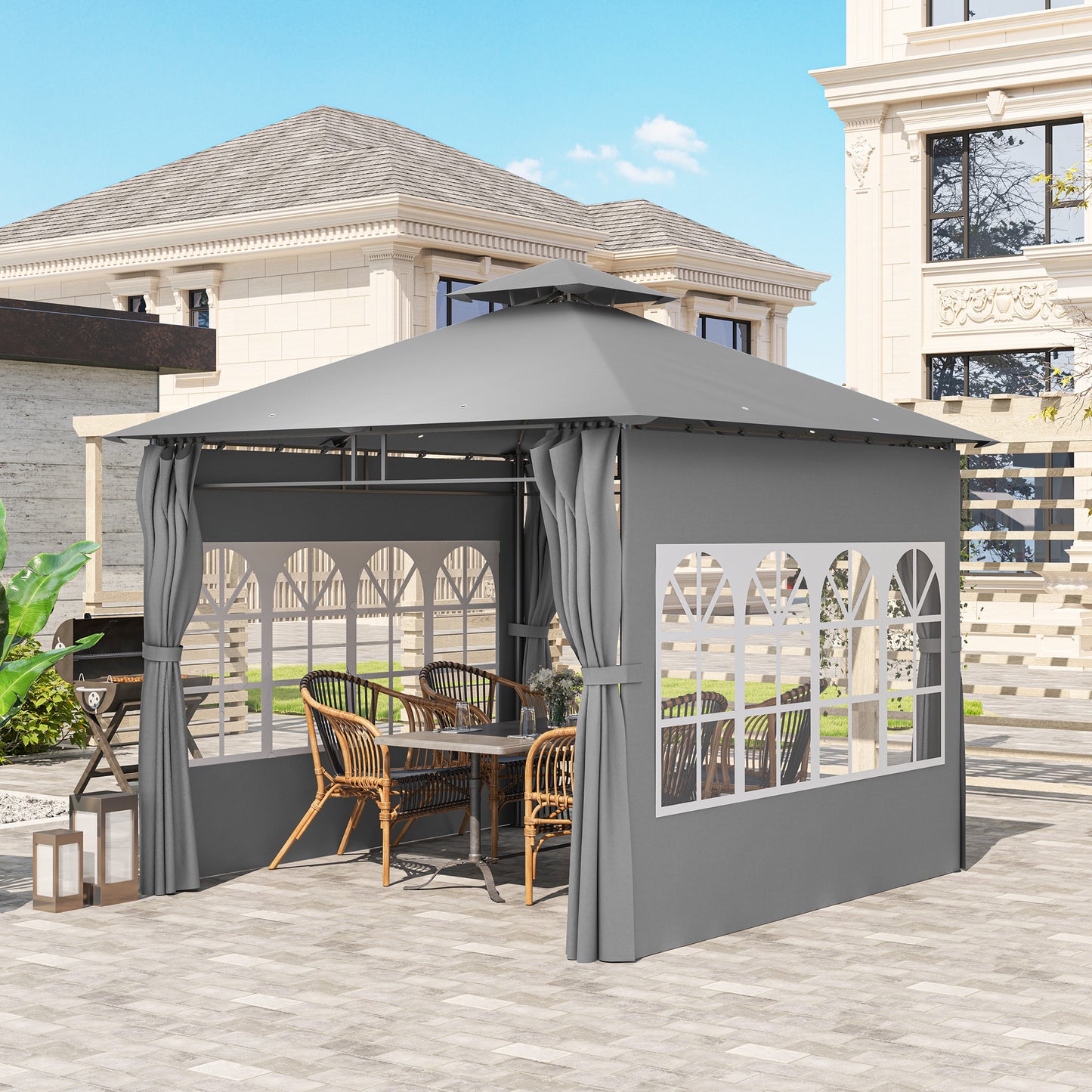 3 x 3 m Garden Gazebo, Outdoor Gazebo Canopy Shelter, Light Grey