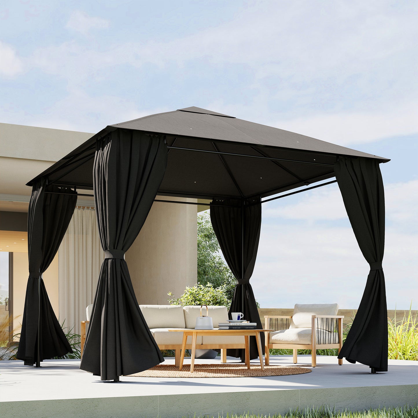 3 x 3 m Gazebo Replacement Curtains Privacy Panel Set, 4 Panels