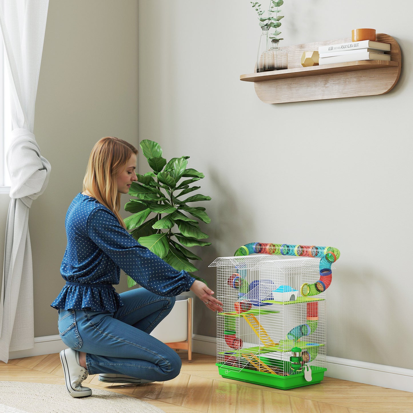 5 Tiers Hamster Cage Animal Travel Carrier Habitat, Green