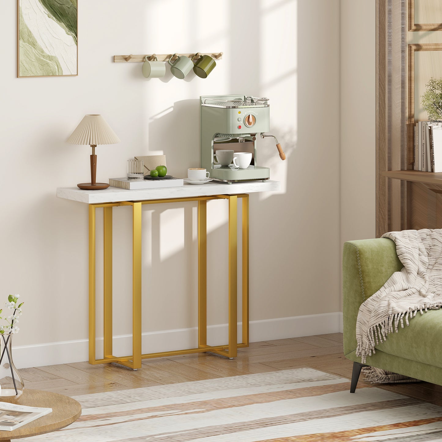 Modern Slim Long Accent Sofa Side Table for Hallway, White