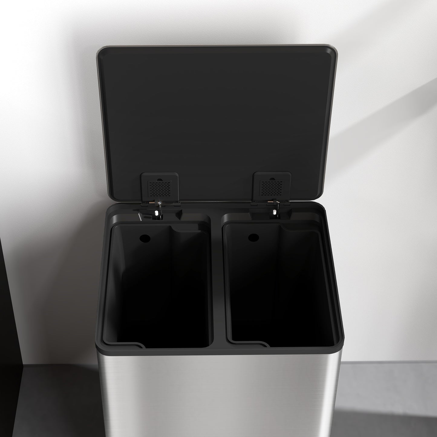 2 x 15L Double Kitchen Bin, Pedal Bin Soft-Close Lid, Silver Tone
