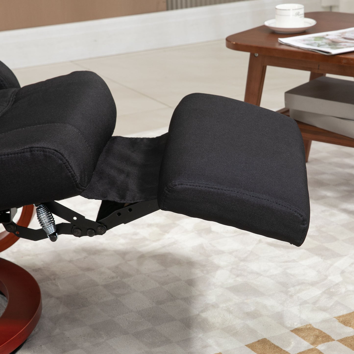 Manual Recliner Swivel Reclining Chair with Footrest Armrests Black