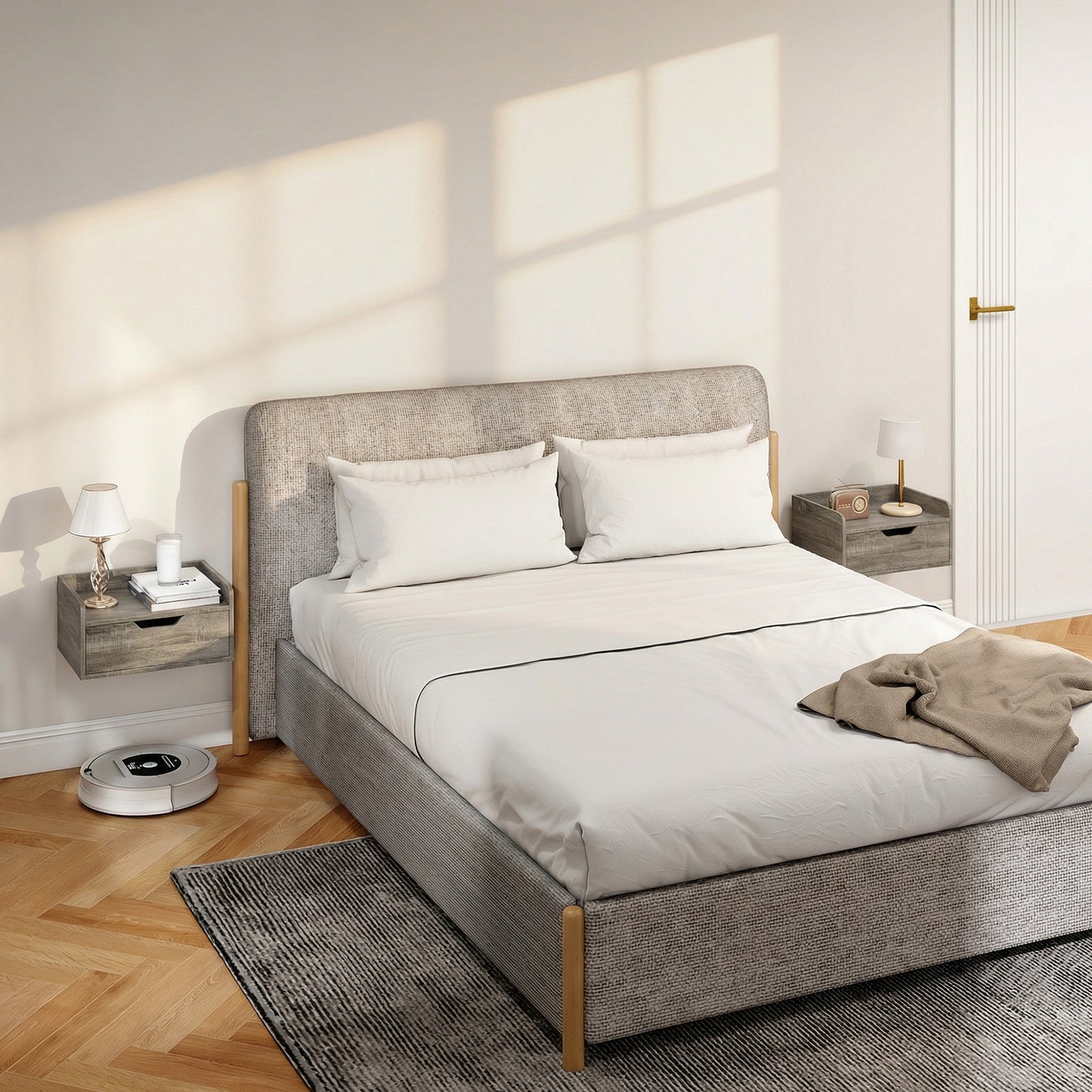 Floating Nightstands Set of 2, Nightstand with Drawer, Grey