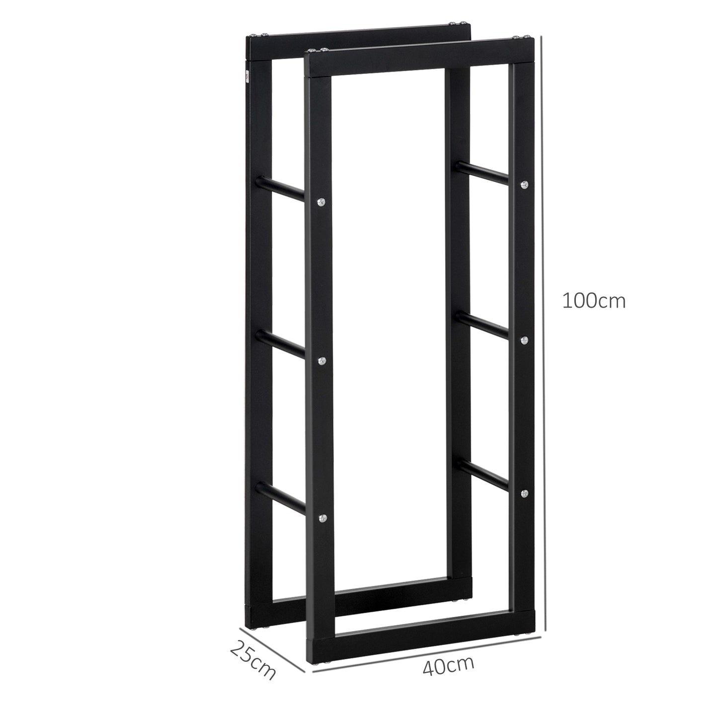 Metal Firewood Log Holder Tall Firewood Rack Indoor Outdoor Fireplace Wood Storage Shelf with Side Rails, Rust-Resistant, Black, 40W x 25D x 100H cm