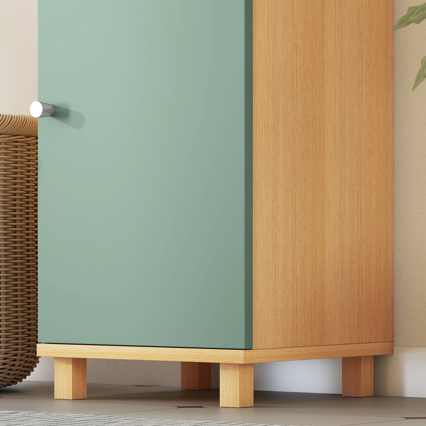 Tall Bathroom Cabinet with Adjustable Shelves and Open Shelves, Green