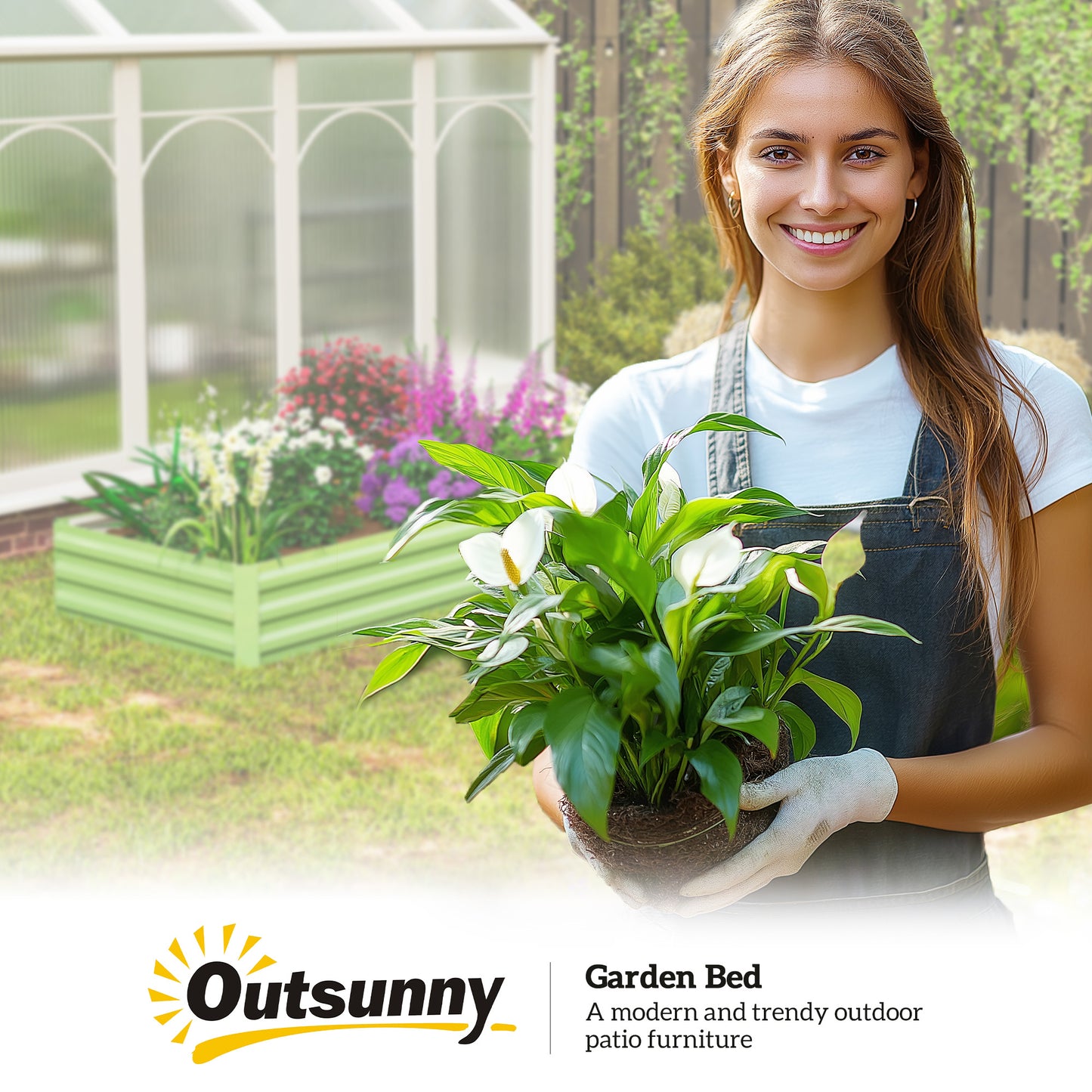 Galvanised Raised Garden Bed Metal Planter Box, Light Green