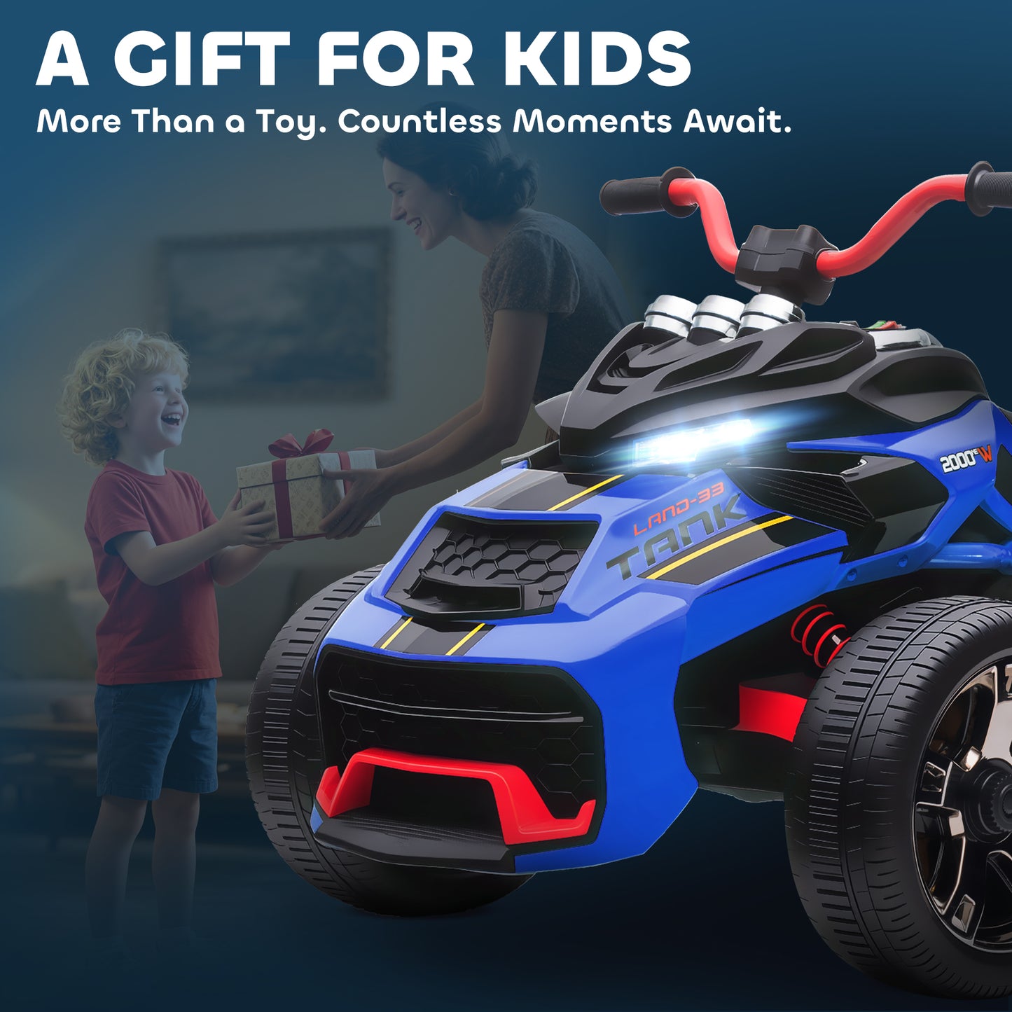 12V Kids Electric Ride On Car, Battery Powered Ride On ATV, Blue