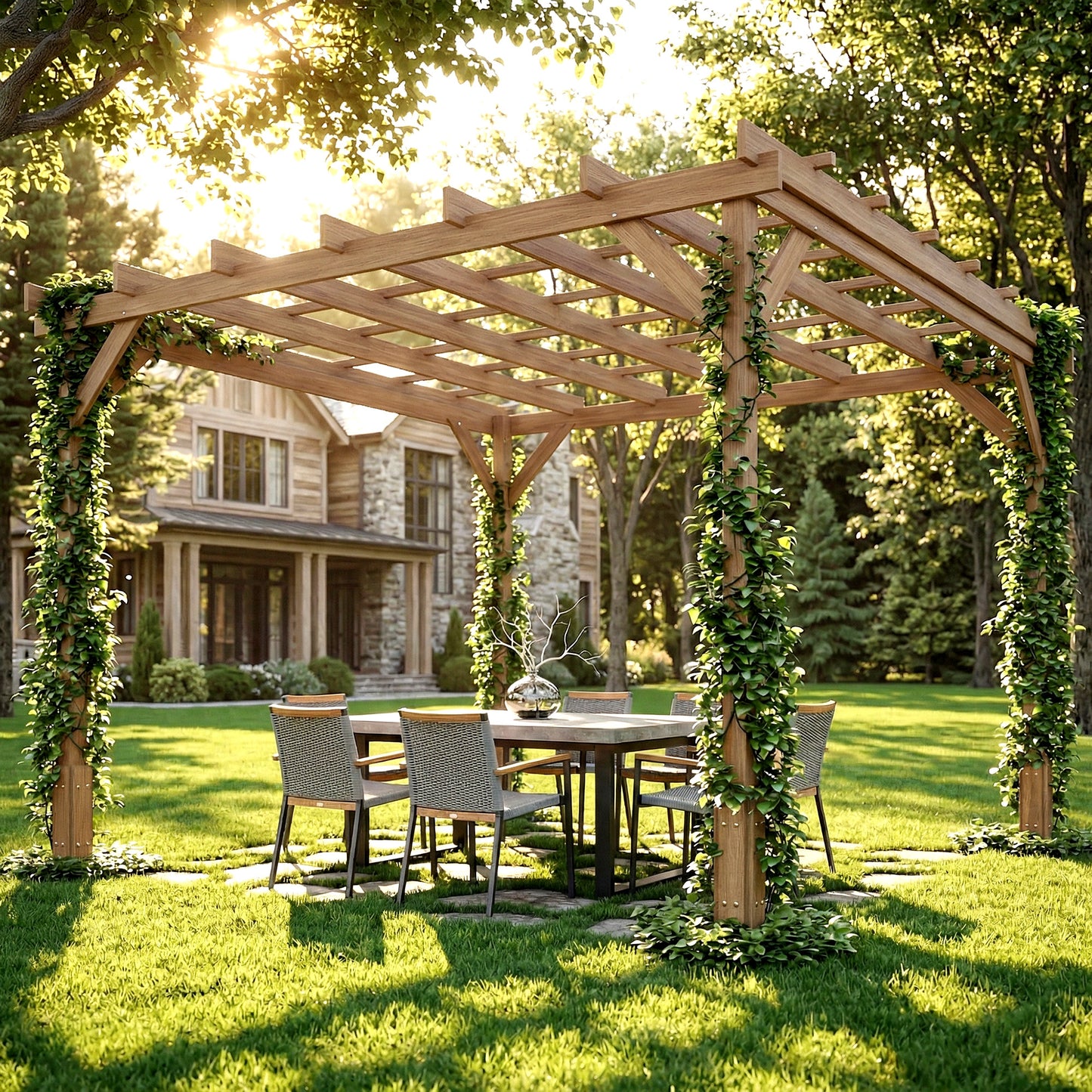 3 x 3 m Wooden Pergola Kit, Garden Gazebo Shelter, Dark Brown