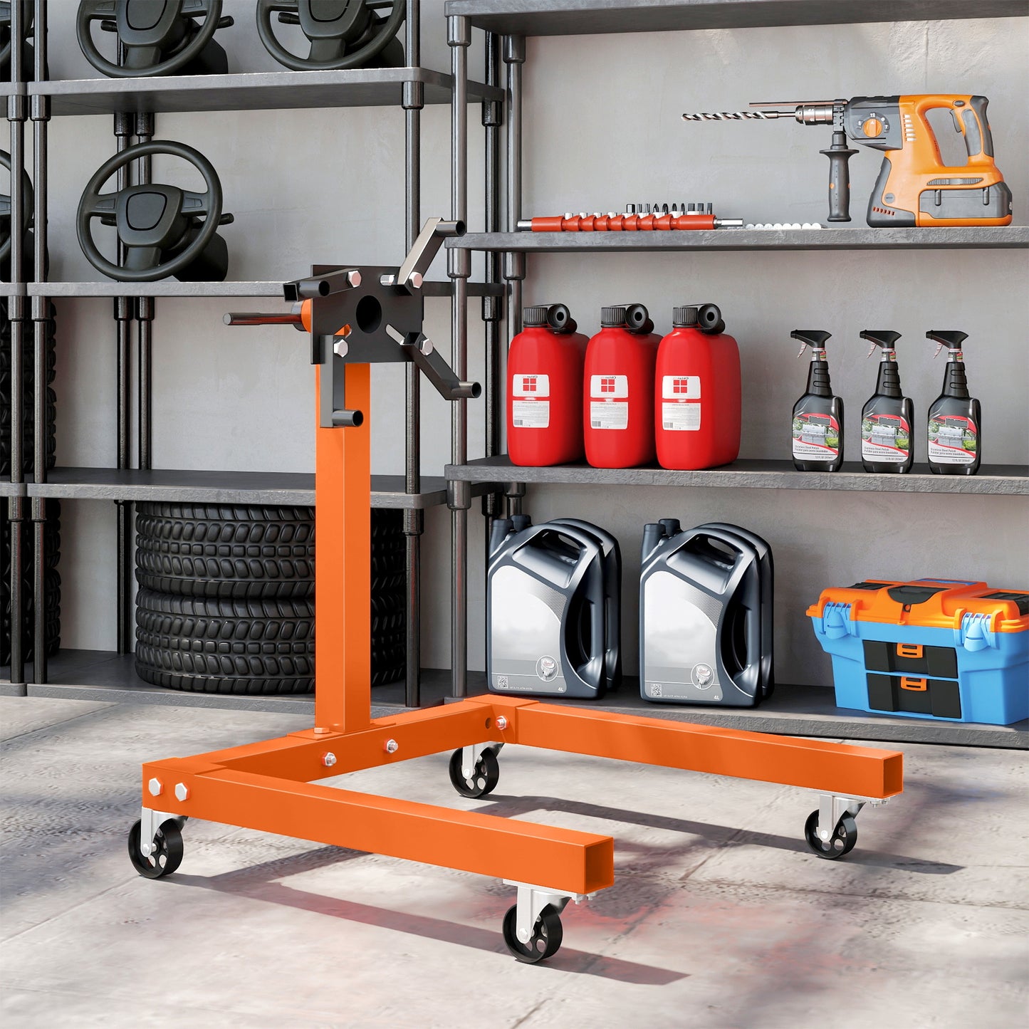 570 kg Rotating Engine Stand with Adjustable Head, Orange