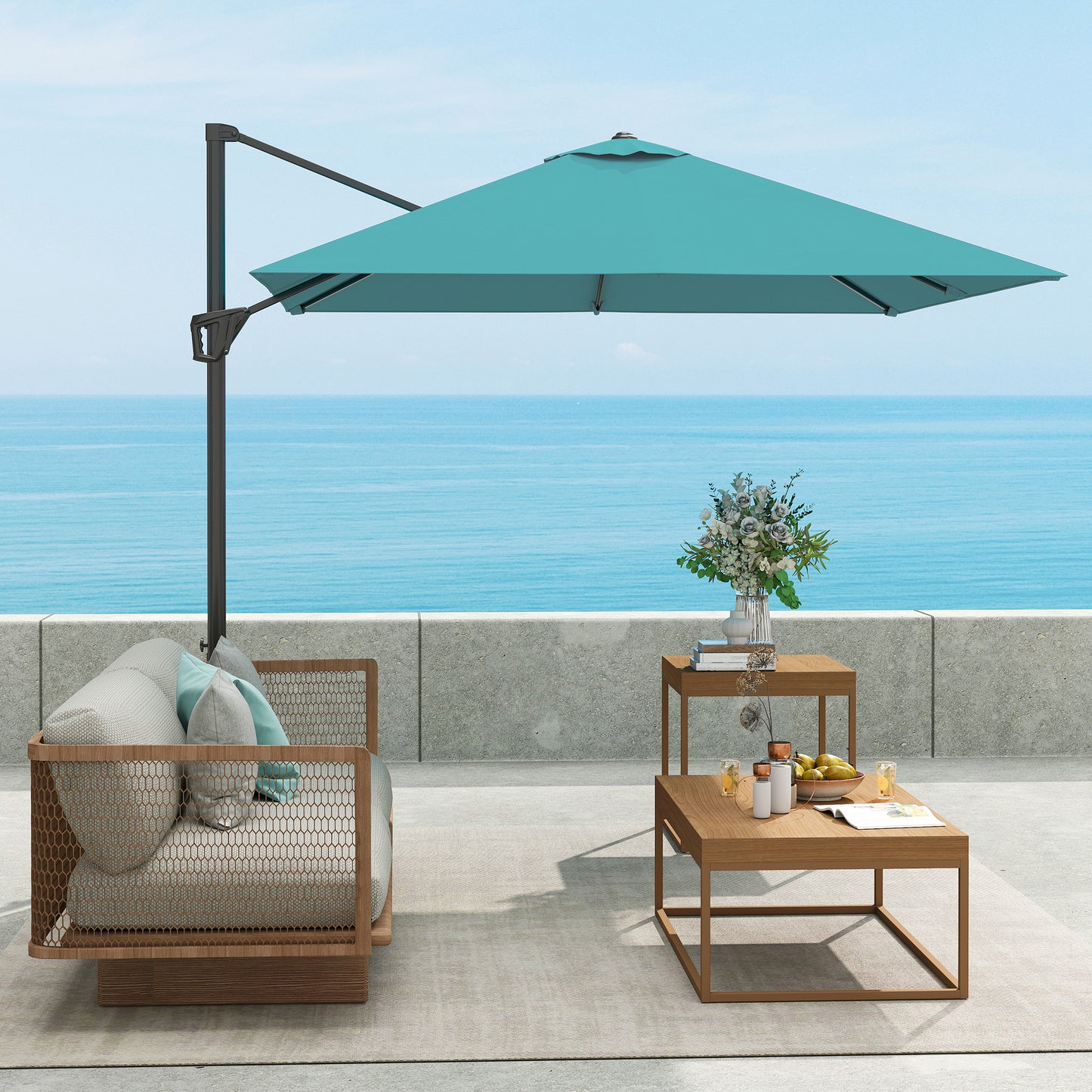 Square Cantilever Roma Parasol 360 Degree Rotation Hand Crank, Blue