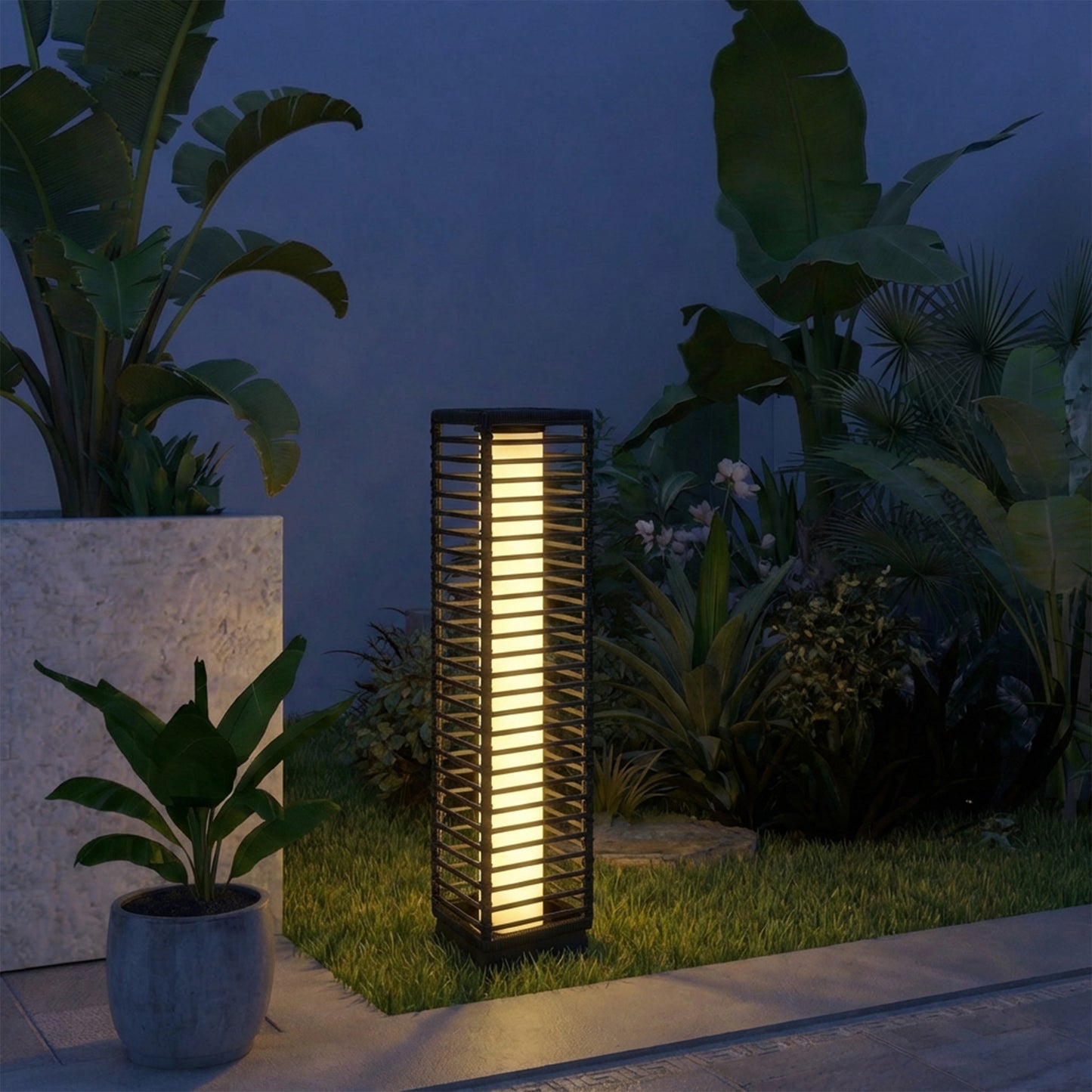 Garden Rattan Lamp, 68 cm Solar Rattan Floor Lamp with Auto On/Off