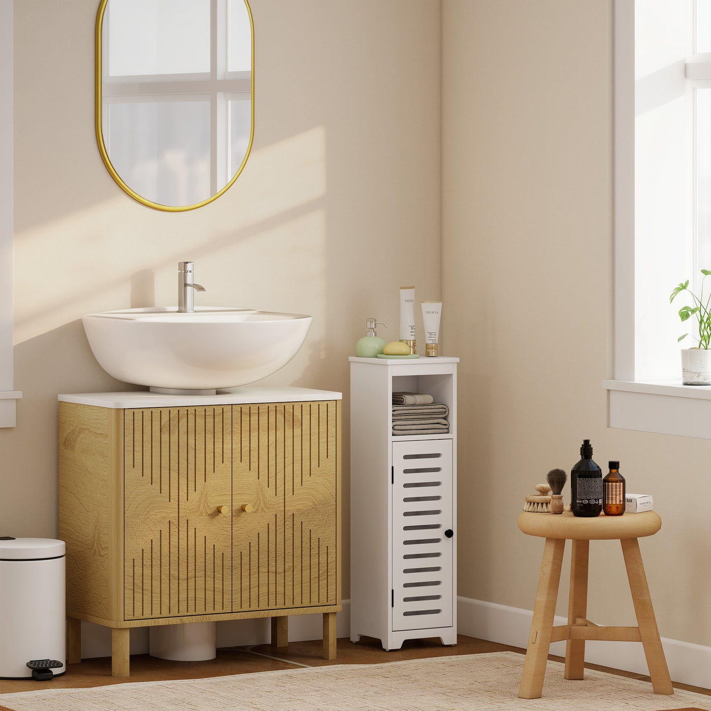 Bathroom Cabinet, Bathroom Floor Cabinet with Adjustable Shelf, White