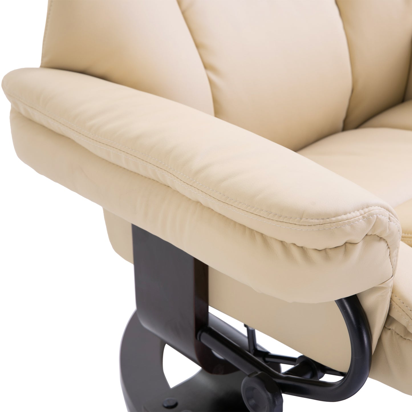 PU Leather Manual Reclining Armchair Footstool Padded Seat Cream