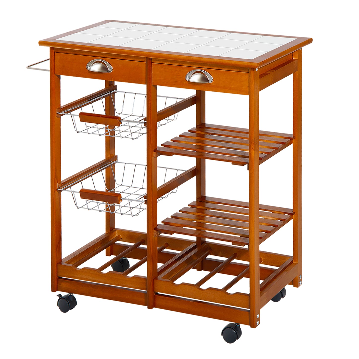 Wooden Kitchen Trolley Cart Drawers, 3 Shelves