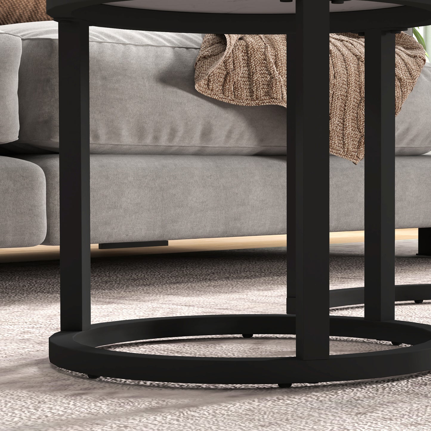 Glass Coffee Table Set of 2, Round Nest of Tables, White